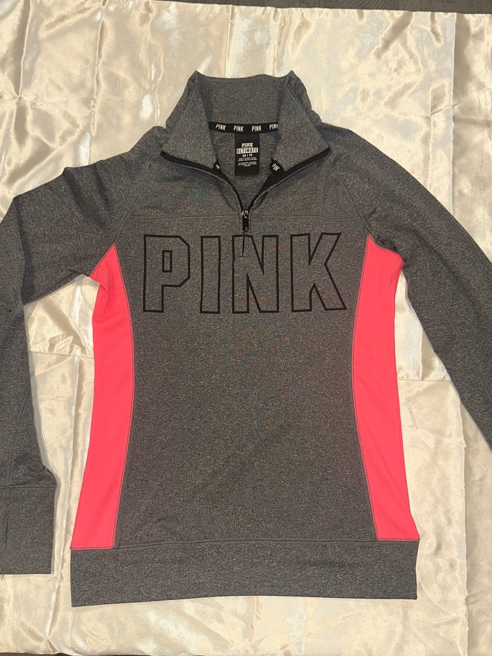 PINK Victoria's Secret Quarter-Zip Gray with Hot Pink